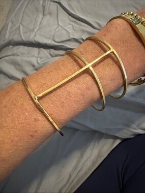 Modern Gold Open Cuff Bracelet - Sculptural Multi-Band Design